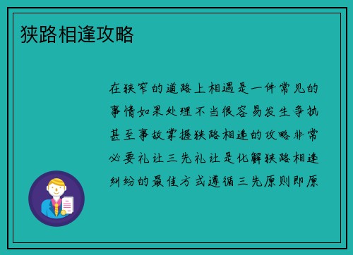 狭路相逢攻略